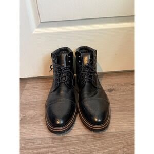 Johnston & Murphy XC4 Mens Black Leather Cap Toe Brogue Lug Sole Boots Size 13